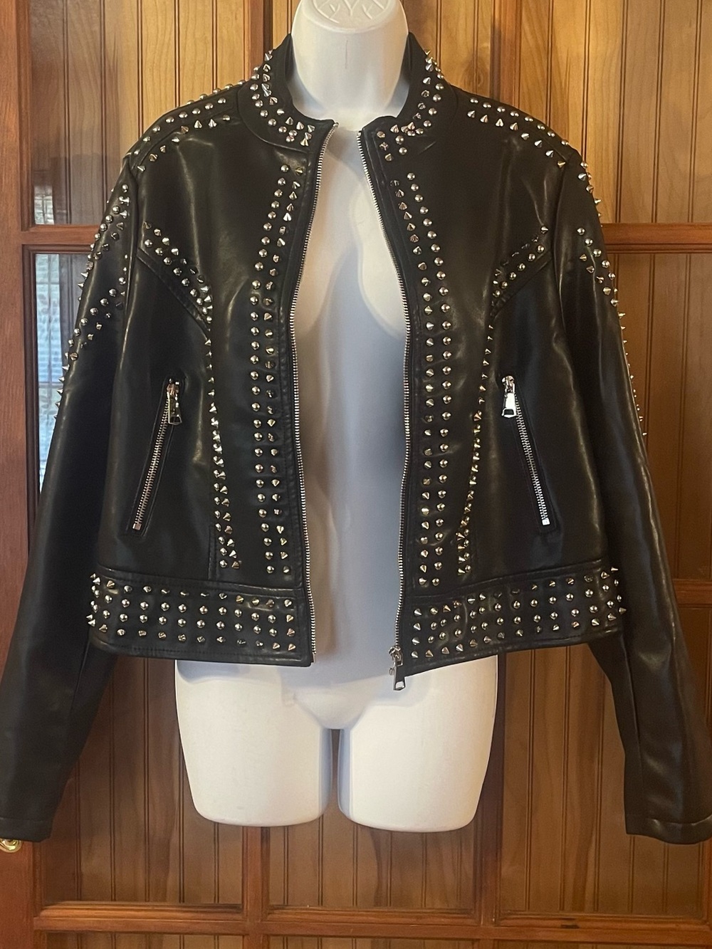 Studded Black Leather Moto Jacket - Women